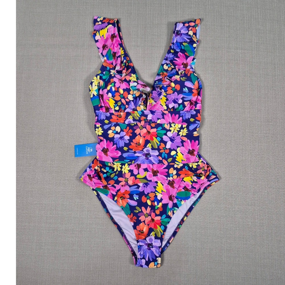 Cupshe Floral Ruffle V-Neck Tummy Control One Piece Swimsuit New L